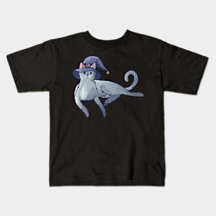 Witch Blue Cat with Hat - Halloween Cat Design - Cat Lovers Design Kids T-Shirt